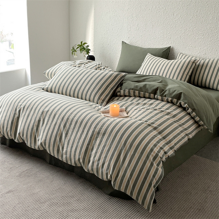 91家纺网 家纺一手货源 找家纺 曲之慕 2025新款亲肤舒适全棉纯棉色织水洗棉四件套 科瑞-绿