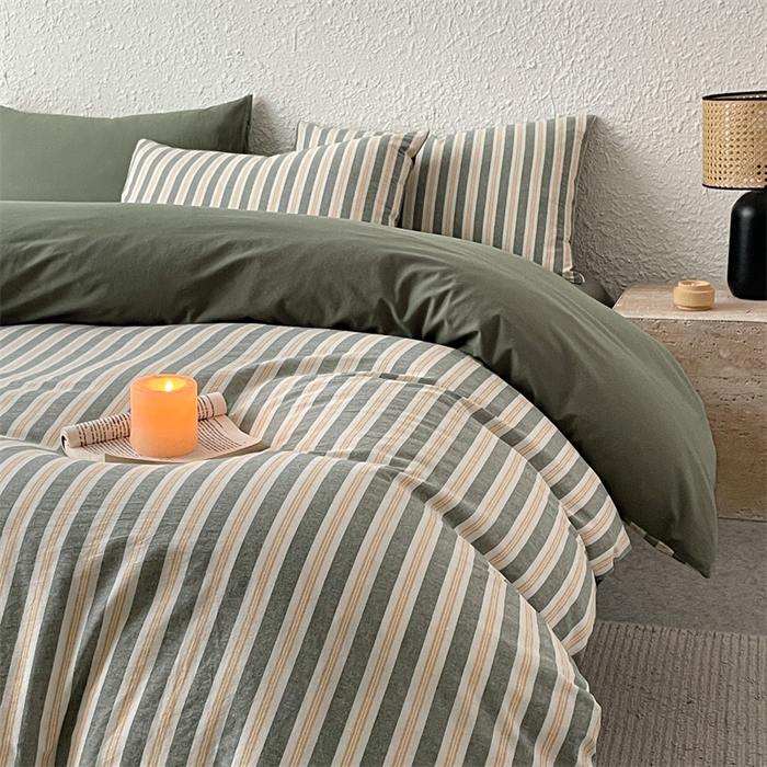 91家纺网 家纺一手货源 找家纺 曲之慕 2025新款亲肤舒适全棉纯棉色织水洗棉四件套 科瑞-绿