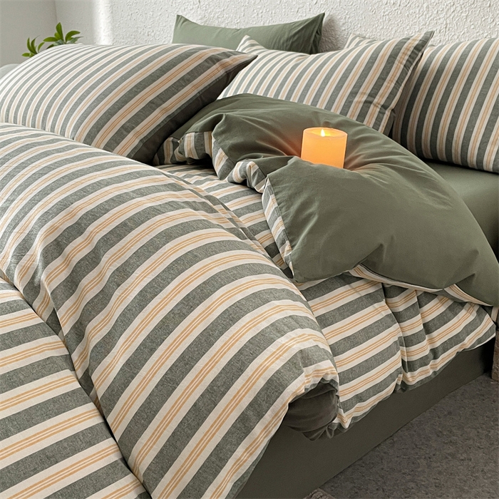 91家纺网 家纺一手货源 找家纺 曲之慕 2025新款亲肤舒适全棉纯棉色织水洗棉四件套 科瑞-绿