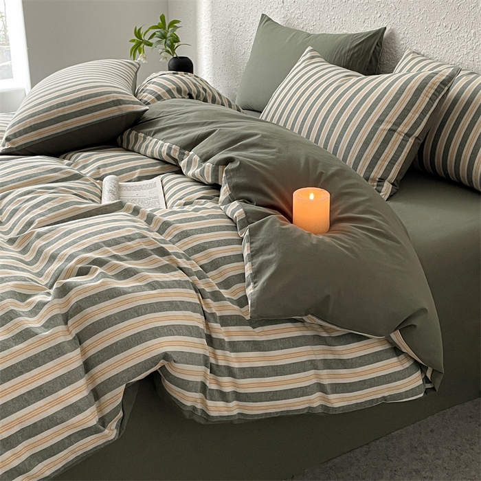 91家纺网 家纺一手货源 找家纺 曲之慕 2025新款亲肤舒适全棉纯棉色织水洗棉四件套 科瑞-绿