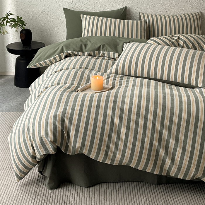 91家纺网 家纺一手货源 找家纺 曲之慕 2025新款亲肤舒适全棉纯棉色织水洗棉四件套 科瑞-绿