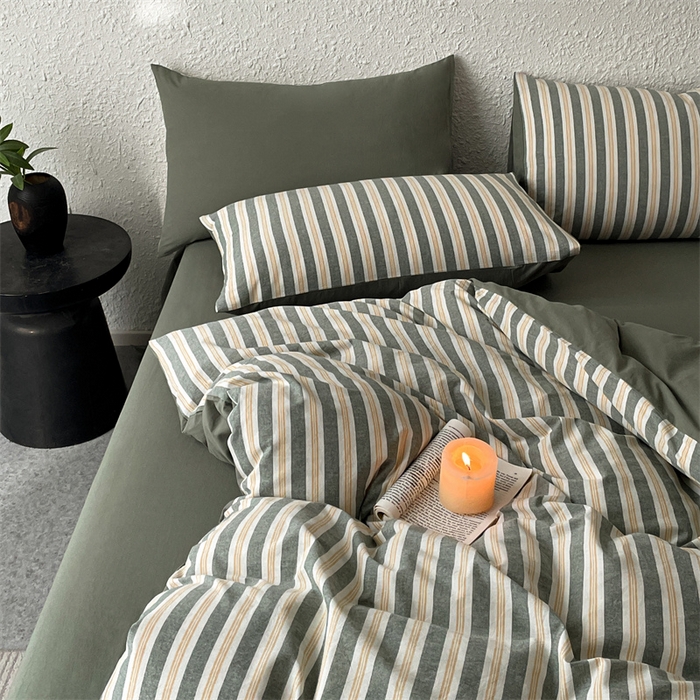 91家纺网 家纺一手货源 找家纺 曲之慕 2025新款亲肤舒适全棉纯棉色织水洗棉四件套 科瑞-绿