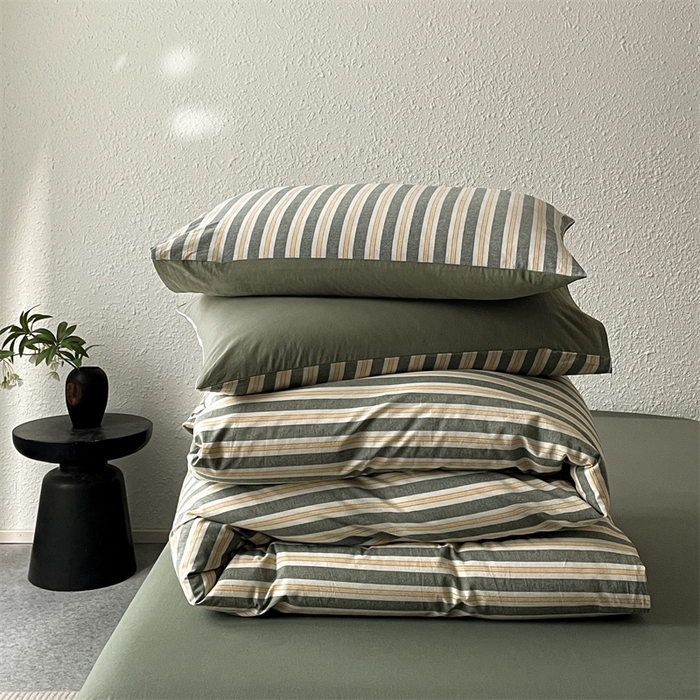 91家纺网 家纺一手货源 找家纺 曲之慕 2025新款亲肤舒适全棉纯棉色织水洗棉四件套 科瑞-绿