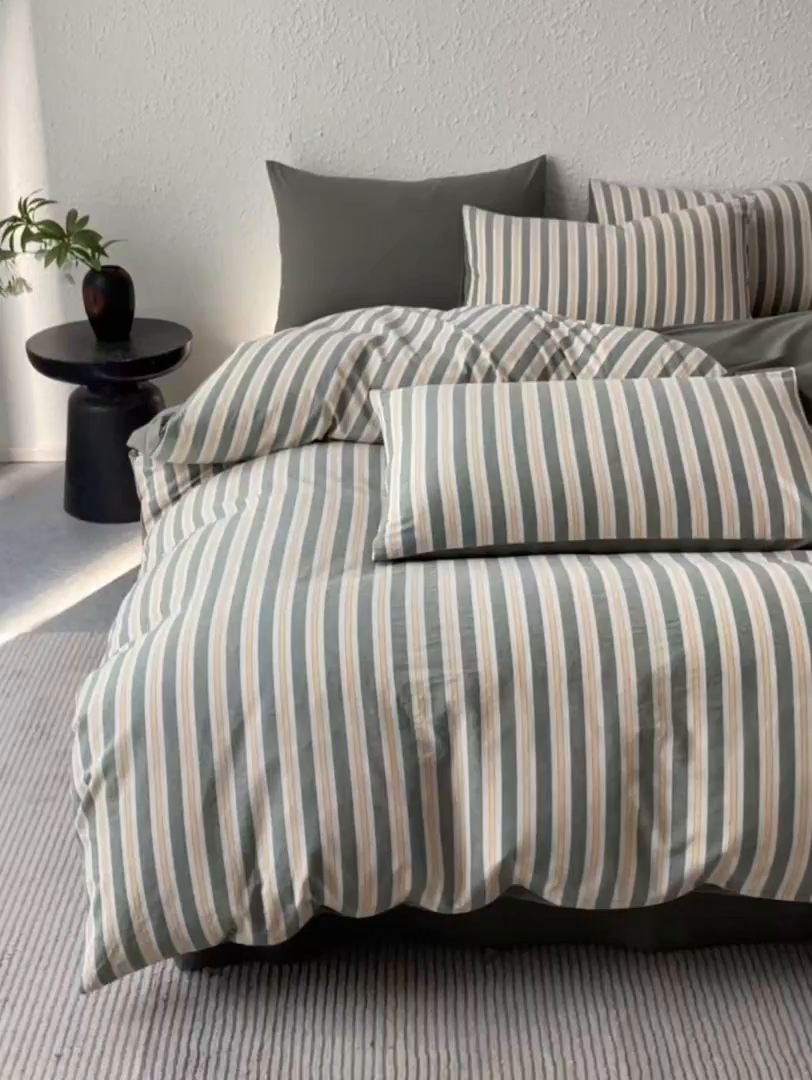 91家纺网 家纺一手货源 找家纺 曲之慕 2025新款亲肤舒适全棉纯棉色织水洗棉四件套 科瑞-绿