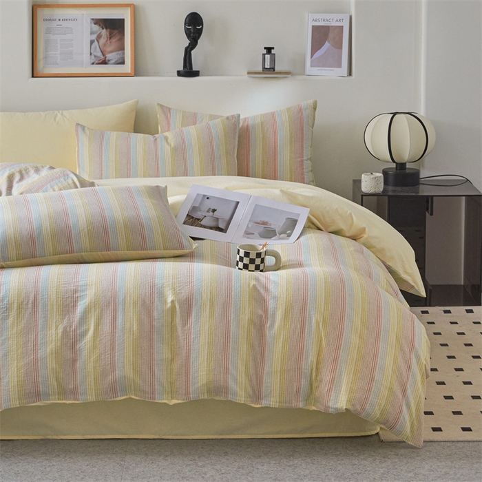 91家纺网 家纺一手货源 找家纺 曲之慕 2025新款亲肤舒适全棉纯棉色织水洗棉四件套 克鲁奇-绿