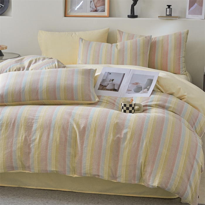 91家纺网 家纺一手货源 找家纺 曲之慕 2025新款亲肤舒适全棉纯棉色织水洗棉四件套 克鲁奇-绿