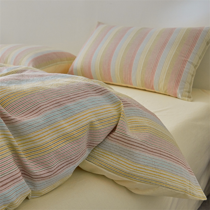 91家纺网 家纺一手货源 找家纺 曲之慕 2025新款亲肤舒适全棉纯棉色织水洗棉四件套 克鲁奇-绿