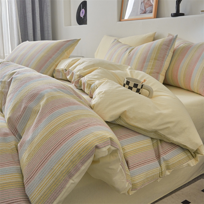 91家纺网 家纺一手货源 找家纺 曲之慕 2025新款亲肤舒适全棉纯棉色织水洗棉四件套 克鲁奇-绿