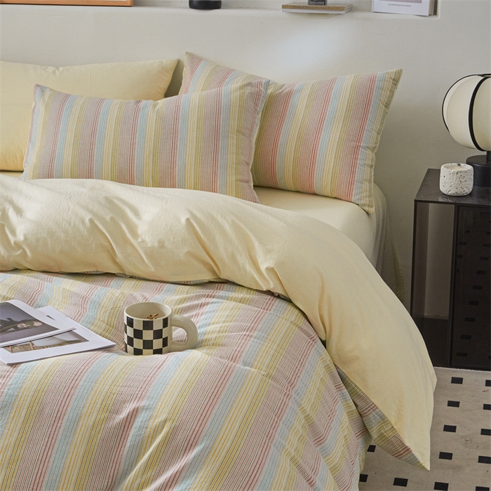 91家纺网 家纺一手货源 找家纺 曲之慕 2025新款亲肤舒适全棉纯棉色织水洗棉四件套 克鲁奇-绿