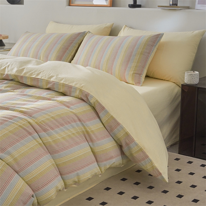 91家纺网 家纺一手货源 找家纺 曲之慕 2025新款亲肤舒适全棉纯棉色织水洗棉四件套 克鲁奇-绿