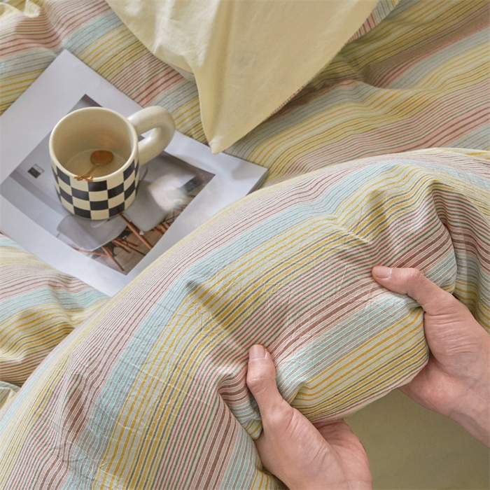 91家纺网 家纺一手货源 找家纺 曲之慕 2025新款亲肤舒适全棉纯棉色织水洗棉四件套 克鲁奇-绿