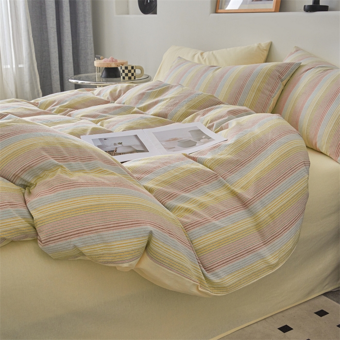 91家纺网 家纺一手货源 找家纺 曲之慕 2025新款亲肤舒适全棉纯棉色织水洗棉四件套 克鲁奇-绿