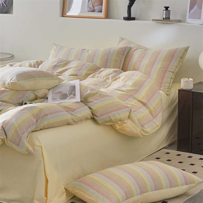 91家纺网 家纺一手货源 找家纺 曲之慕 2025新款亲肤舒适全棉纯棉色织水洗棉四件套 克鲁奇-绿