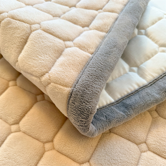 91家纺网 家纺一手货源 找家纺 喜居 2025新款luck熊刺绣牛奶绒床褥垫 luck熊-咖