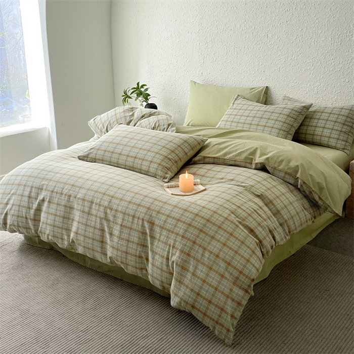 91家纺网 家纺一手货源 找家纺 曲之慕 2025新款亲肤舒适全棉纯棉色织水洗棉四件套 梦雨-绿