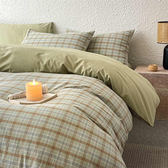 91家纺网 家纺一手货源 找家纺 曲之慕 2025新款亲肤舒适全棉纯棉色织水洗棉四件套 梦雨-绿