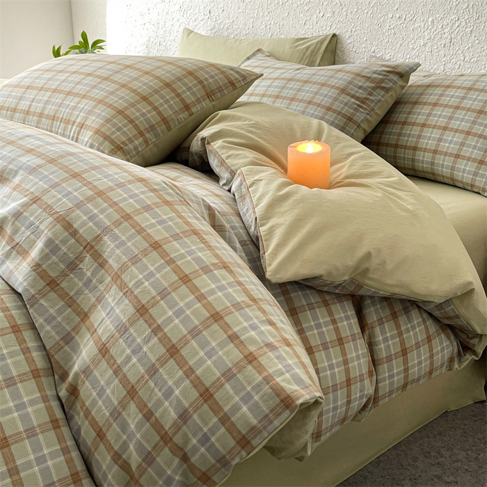 91家纺网 家纺一手货源 找家纺 曲之慕 2025新款亲肤舒适全棉纯棉色织水洗棉四件套 梦雨-绿