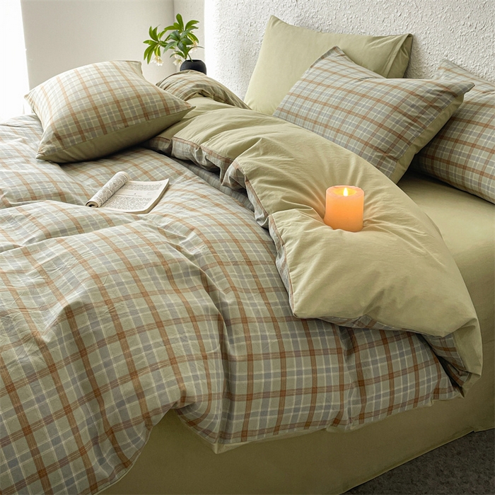 91家纺网 家纺一手货源 找家纺 曲之慕 2025新款亲肤舒适全棉纯棉色织水洗棉四件套 梦雨-绿