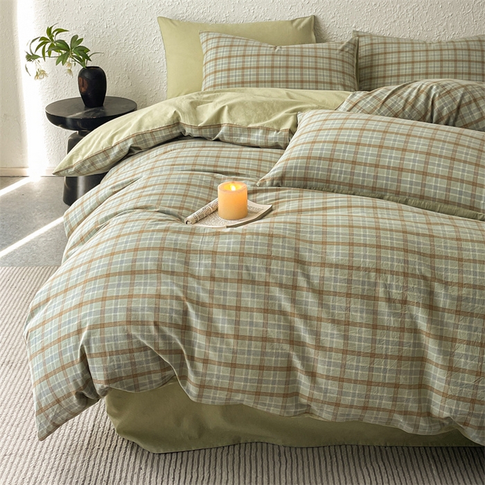 91家纺网 家纺一手货源 找家纺 曲之慕 2025新款亲肤舒适全棉纯棉色织水洗棉四件套 梦雨-绿