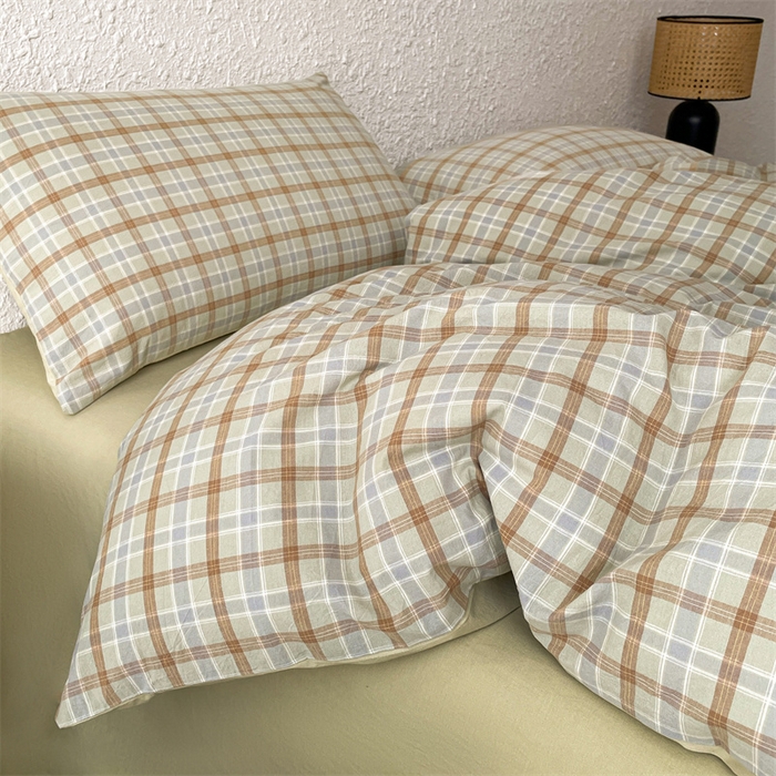 91家纺网 家纺一手货源 找家纺 曲之慕 2025新款亲肤舒适全棉纯棉色织水洗棉四件套 梦雨-绿