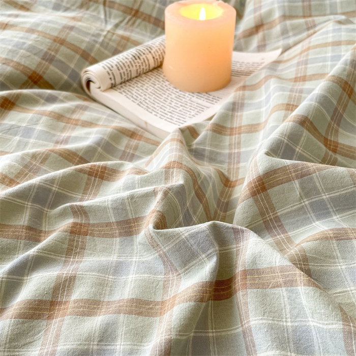 91家纺网 家纺一手货源 找家纺 曲之慕 2025新款亲肤舒适全棉纯棉色织水洗棉四件套 梦雨-绿