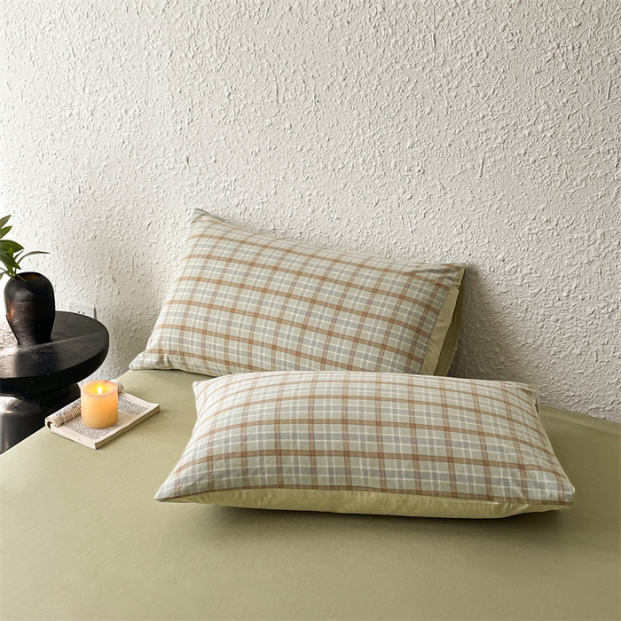 91家纺网 家纺一手货源 找家纺 曲之慕 2025新款亲肤舒适全棉纯棉色织水洗棉四件套 梦雨-绿