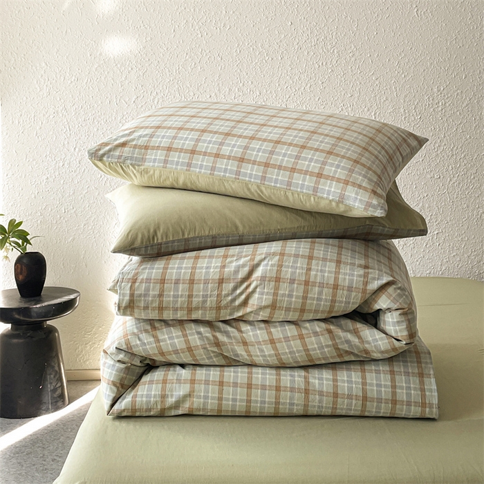 91家纺网 家纺一手货源 找家纺 曲之慕 2025新款亲肤舒适全棉纯棉色织水洗棉四件套 梦雨-绿