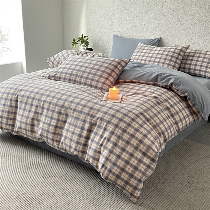 91家纺网 家纺一手货源 找家纺 曲之慕 2025新款亲肤舒适全棉纯棉色织水洗棉四件套 梦语-兰