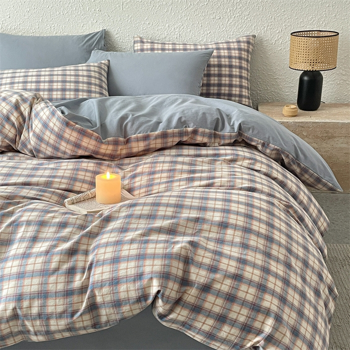 91家纺网 家纺一手货源 找家纺 曲之慕 2025新款亲肤舒适全棉纯棉色织水洗棉四件套 梦语-兰