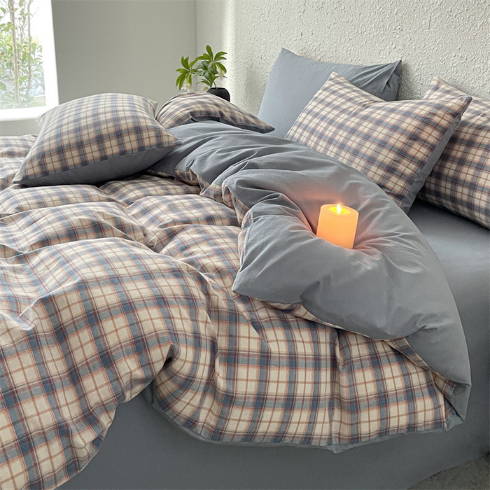 91家纺网 家纺一手货源 找家纺 曲之慕 2025新款亲肤舒适全棉纯棉色织水洗棉四件套 梦语-兰