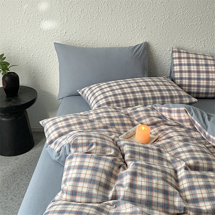 91家纺网 家纺一手货源 找家纺 曲之慕 2025新款亲肤舒适全棉纯棉色织水洗棉四件套 梦语-兰