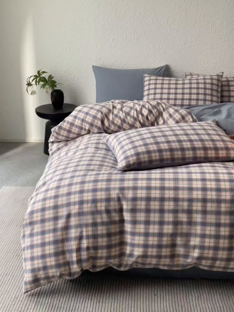 91家纺网 家纺一手货源 找家纺 曲之慕 2025新款亲肤舒适全棉纯棉色织水洗棉四件套 梦语-兰