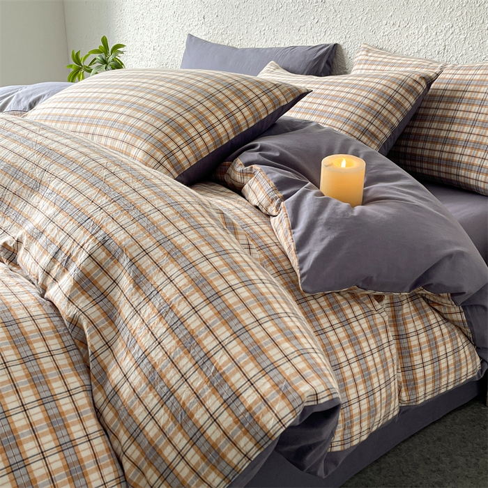 91家纺网 家纺一手货源 找家纺 曲之慕 2025新款亲肤舒适全棉纯棉色织水洗棉四件套 棉芷-兰