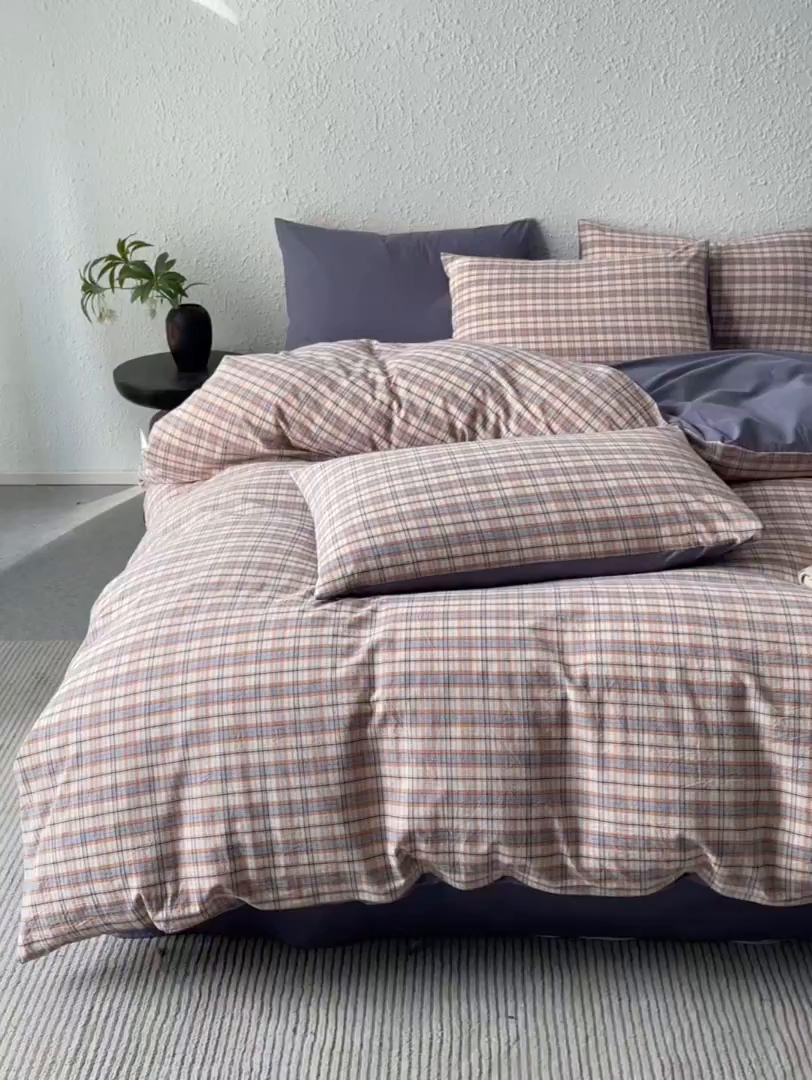 91家纺网 家纺一手货源 找家纺 曲之慕 2025新款亲肤舒适全棉纯棉色织水洗棉四件套 棉芷-兰