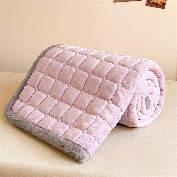 91家纺网 家纺一手货源 找家纺 喜居 2025新款luck熊刺绣牛奶绒床褥垫 luck熊-紫