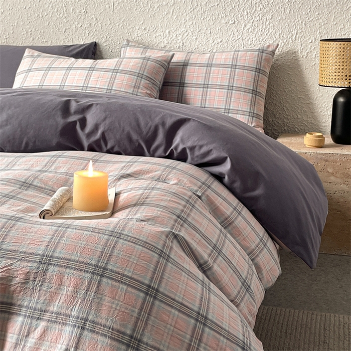 91家纺网 家纺一手货源 找家纺 曲之慕 2025新款亲肤舒适全棉纯棉色织水洗棉四件套 夕颜-粉