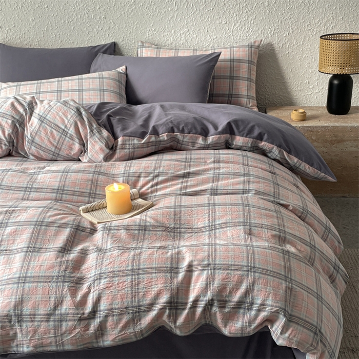 91家纺网 家纺一手货源 找家纺 曲之慕 2025新款亲肤舒适全棉纯棉色织水洗棉四件套 夕颜-粉