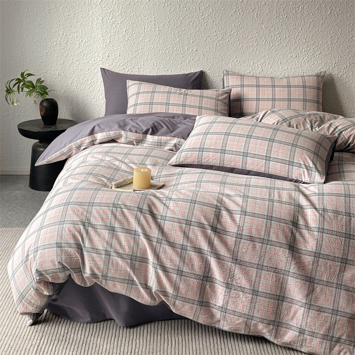 91家纺网 家纺一手货源 找家纺 曲之慕 2025新款亲肤舒适全棉纯棉色织水洗棉四件套 夕颜-粉