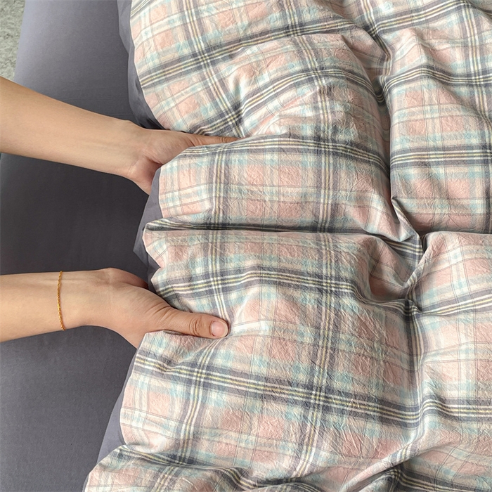 91家纺网 家纺一手货源 找家纺 曲之慕 2025新款亲肤舒适全棉纯棉色织水洗棉四件套 夕颜-粉