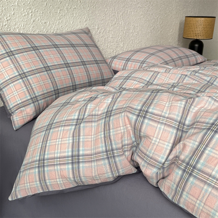 91家纺网 家纺一手货源 找家纺 曲之慕 2025新款亲肤舒适全棉纯棉色织水洗棉四件套 夕颜-粉