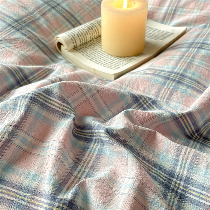 91家纺网 家纺一手货源 找家纺 曲之慕 2025新款亲肤舒适全棉纯棉色织水洗棉四件套 夕颜-粉