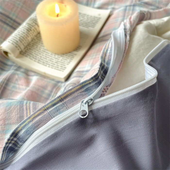 91家纺网 家纺一手货源 找家纺 曲之慕 2025新款亲肤舒适全棉纯棉色织水洗棉四件套 夕颜-粉