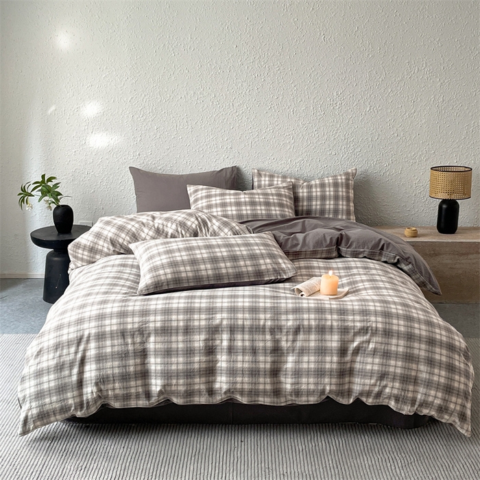 曲之慕 2025新款亲肤舒适全棉纯棉色织水洗棉四件套 轩尼诗-灰