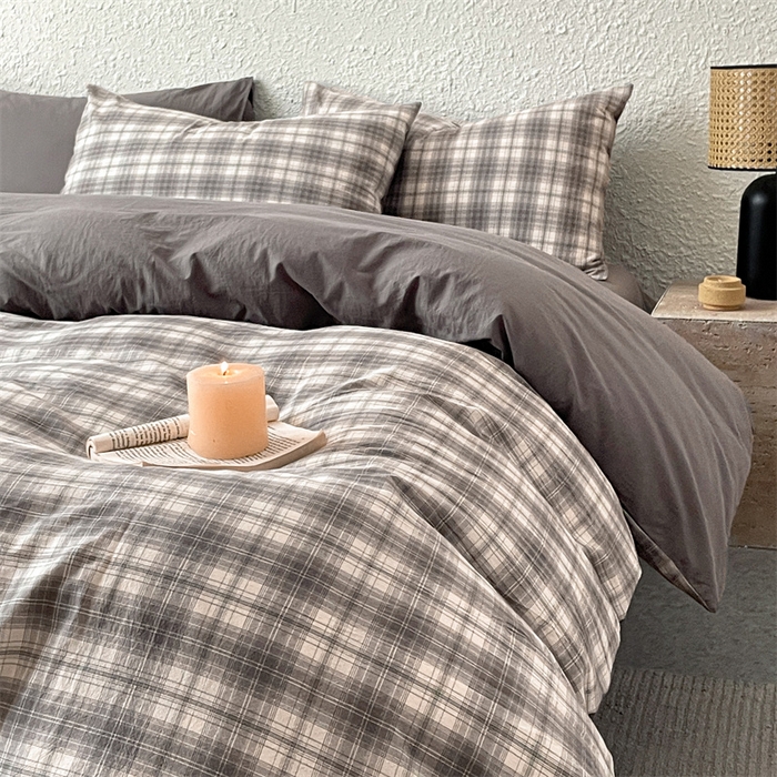 91家纺网 家纺一手货源 找家纺 曲之慕 2025新款亲肤舒适全棉纯棉色织水洗棉四件套 轩尼诗-灰