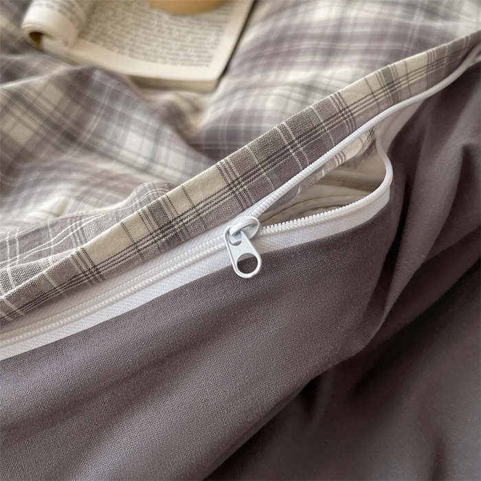 91家纺网 家纺一手货源 找家纺 曲之慕 2025新款亲肤舒适全棉纯棉色织水洗棉四件套 轩尼诗-灰