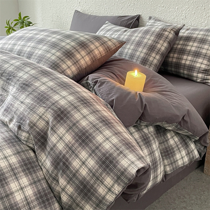 91家纺网 家纺一手货源 找家纺 曲之慕 2025新款亲肤舒适全棉纯棉色织水洗棉四件套 轩尼诗-灰