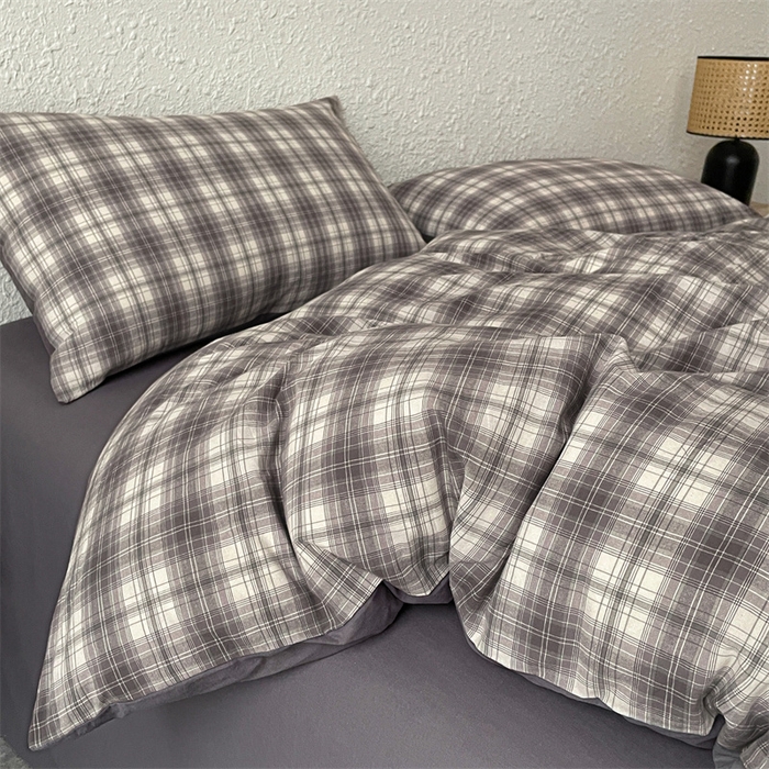 91家纺网 家纺一手货源 找家纺 曲之慕 2025新款亲肤舒适全棉纯棉色织水洗棉四件套 轩尼诗-灰