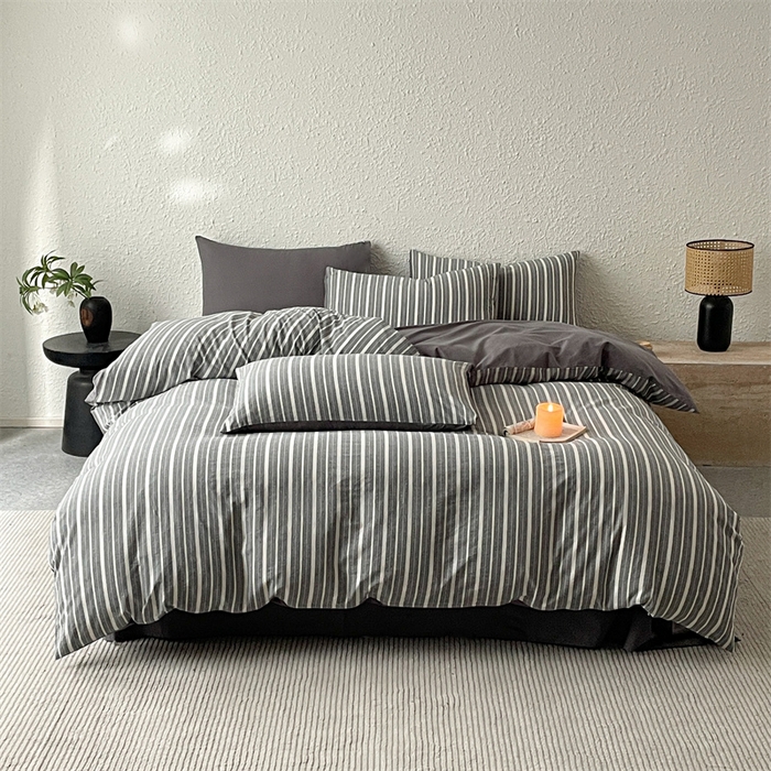 曲之慕 2025新款亲肤舒适全棉纯棉色织水洗棉四件套 雅诗-灰