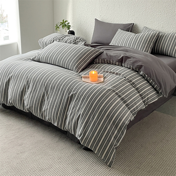 91家纺网 家纺一手货源 找家纺 曲之慕 2025新款亲肤舒适全棉纯棉色织水洗棉四件套 雅诗-灰