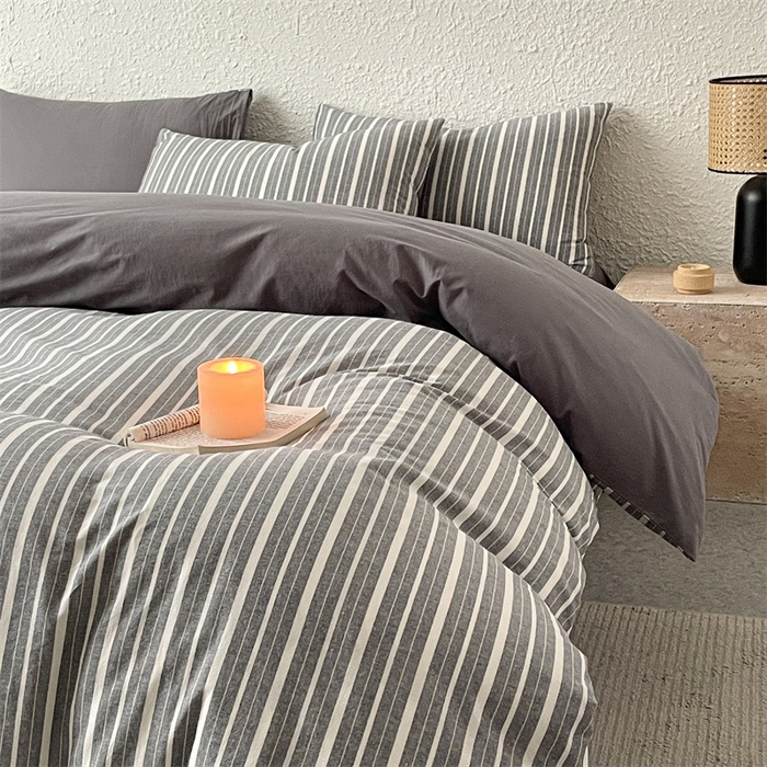 91家纺网 家纺一手货源 找家纺 曲之慕 2025新款亲肤舒适全棉纯棉色织水洗棉四件套 雅诗-灰